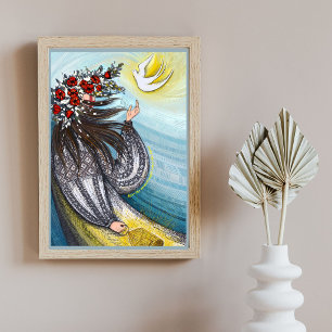 Poster Fille ukrainienne avec colombe de la paix et coque