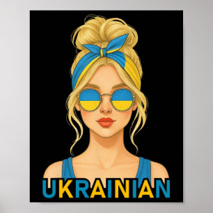 Poster Fille ukrainienne blonde Drapeau ukrainien petite 