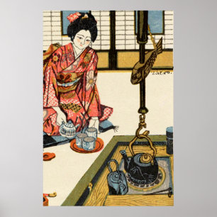 Poster Fille versant du thé Sekino Jun'ichiro 1946