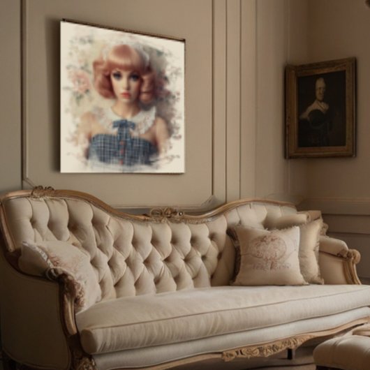 Poster Fille vintage avec frontière ivoire