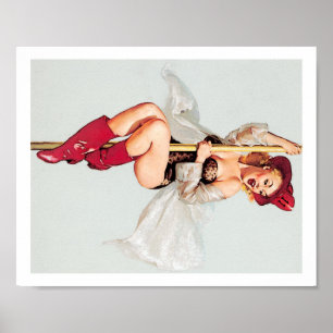 Poster Fille vintage de goupille- de poteau de pompier