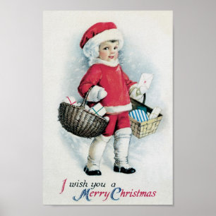 Poster Fille vintage de Noël