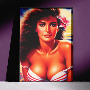 Poster Fille vintage sexy d'été