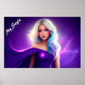 Poster Fille violette blonde neon élégant rose dame art (Devant)
