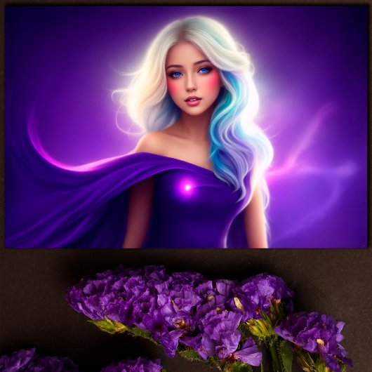 Poster Fille violette blonde neon élégant rose dame art