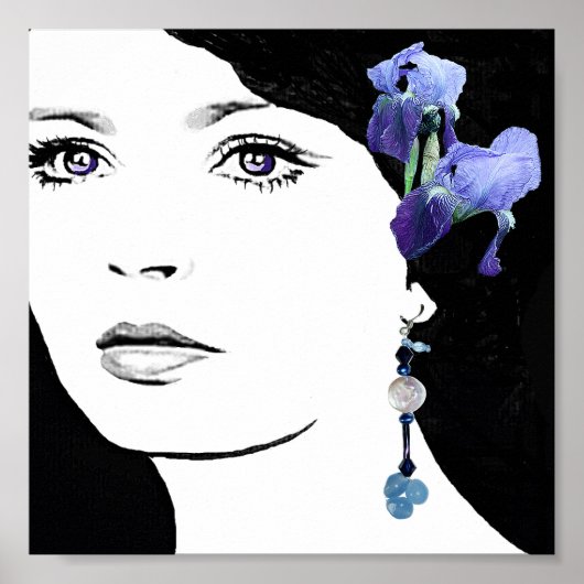 Poster Fille visage jolie illustration de mode fine art (Devant)