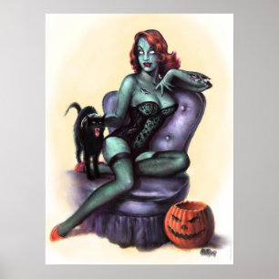Poster Fille Zombie Halloween Pin Up