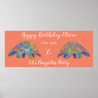 Filles 6e anniversaire fête colorée Pangolin Coral