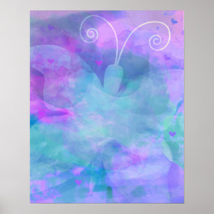Poster Filles aquarelle pastel violet sarcelle bleu rose