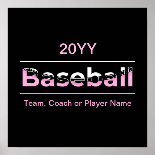 Poster Filles Baseball - Typographie Géométrique Rose (Devant)