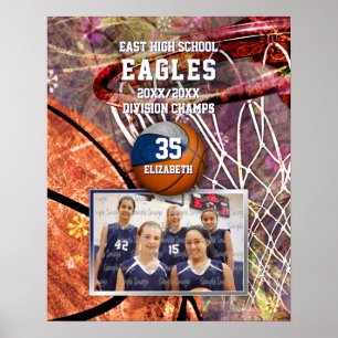 Poster filles bleu gris équipe couleurs photo basket-ball