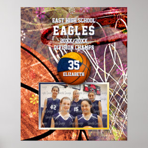 Poster filles bleu or équipe couleurs photo basketball