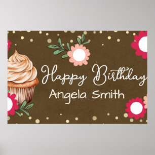 Poster Filles Cupcake Floral Bienvenue Anniversaire Papie