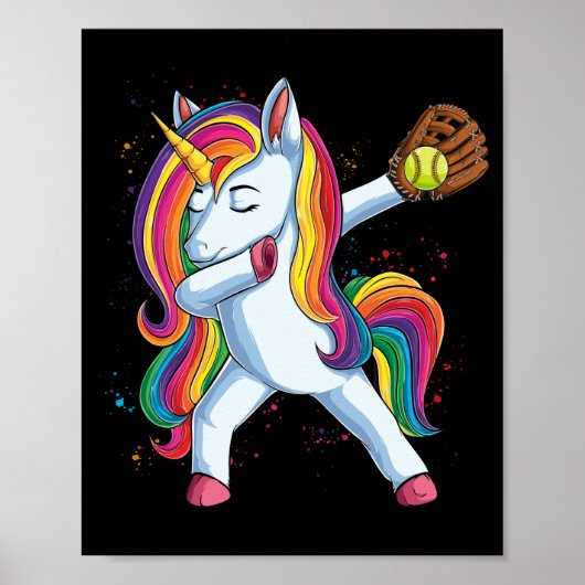 Poster Filles Dabbing Softball Unicorn Vêtements Sport (Devant)