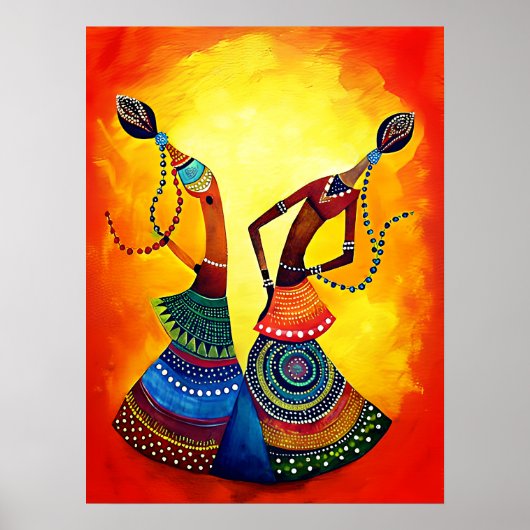 Poster Filles dansant : Art Indien Traditionnel (Devant)
