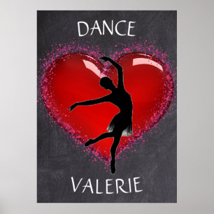 Poster Filles Danse Chalkboard Coeur avec/ Nom personnali