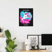 Poster Filles Danse Leap rose Bombe couleur bleu avec nom (Bureau à domicile)
