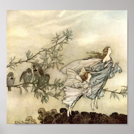 Poster Filles de fées vintages par Arthur Rackham (Devant)