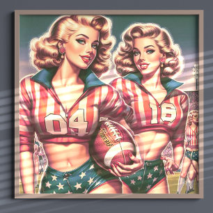 Poster Filles de football vintages