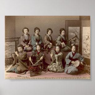 Poster Filles de geisha jouant des instruments de musique