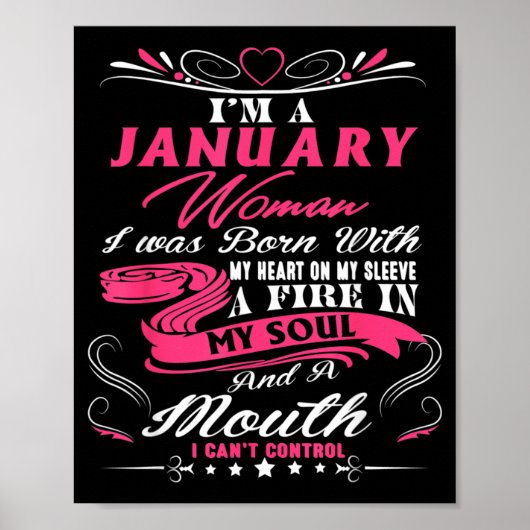 Poster Filles de janvier, feu dans l'âme, citation drôle (Devant)