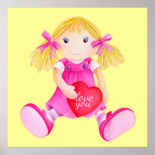 Poster Filles de poupée en tissu fantaisiste t'aiment art