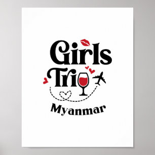 Poster Filles de vin mignonnes Voyage Myanmar Vacances