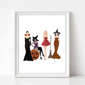 Poster Filles d'Halloween, sketch de mode, sorcières,