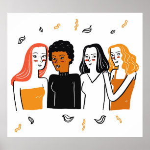 Poster Filles diverses, diverses nationalités ensemble.