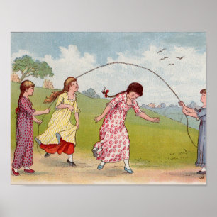 Poster filles du 19e siècle jouant à la corde à sauter