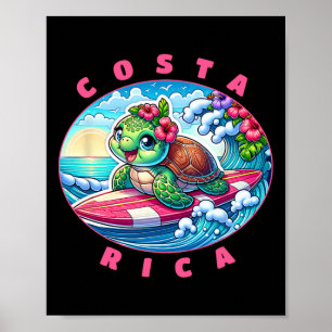 Poster Filles du Costa Rica Mignon Surfant Tortue de mer