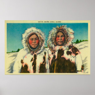 Poster Filles esquimaudes indigènes dans AlaskaState