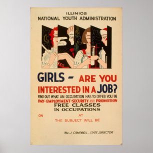 Poster Filles - Êtes-Vous Intéressé Par Un Emploi WPA Vin