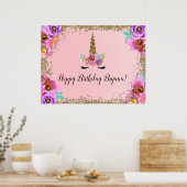 Poster Filles Floral Gold Parties scintillant Unicorn Ann (Cuisine)