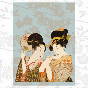 Poster Filles Geishas Japonaises Vintage en Kimonos