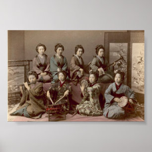 Poster Filles geishas jouant des instruments de musique