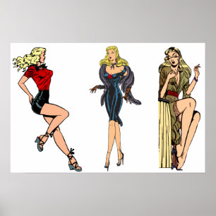 Poster Filles glamour magnifiques vintage pin-up blondes