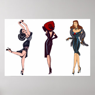 Poster Filles glamour rétro magnifiques vintage