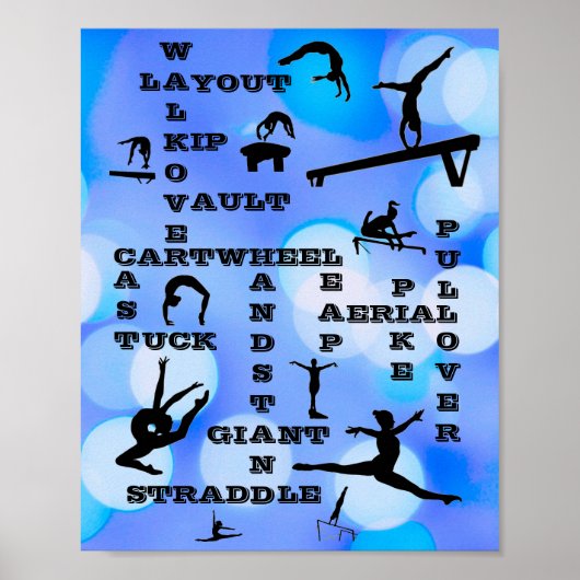 Poster Filles Gymnastique Compétences Mots-croisés Bleu (Devant)
