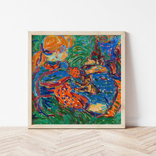 Poster Filles jouant avec des chats   Ernst Ludwig Kirchn