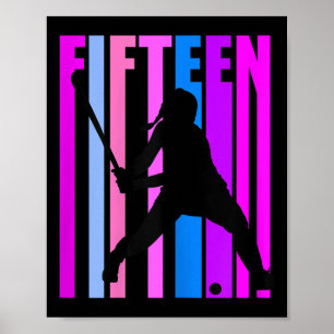 Poster Filles Joueuse de hockey sur gazon 15e anniversair