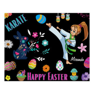 Poster Filles Karaté Joyeuses Pâques Décoratif