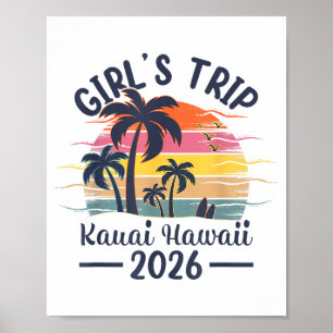 Poster Filles Kauai Hawaii Voyage à la plage Vintage