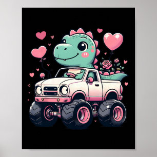 Poster Filles mignonnes Enfants Valentines Jour Dinosaure