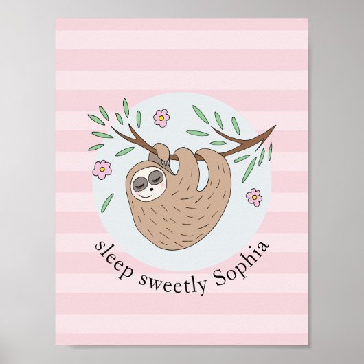 Poster Filles Mignonnes Sloth Dormant Animal et Nom Enfan (Devant)