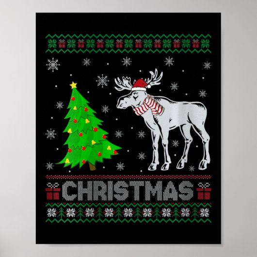 Poster Filles Moose Xmas Arbre Éclairage de Noël moche (Devant)