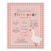 Poster Filles Oie rose Première année Anniversaire Jalon (Devant)