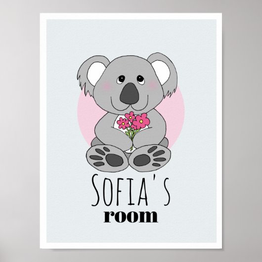 Poster Filles Ourson Koala Mignon Dessin Animé & Nom Cham (Devant)