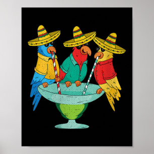 Poster Filles Parrot Cinco De Mayo Drôle Boire Tequila