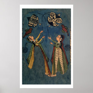 Poster Filles pilotant des cerfs-volants, peinture